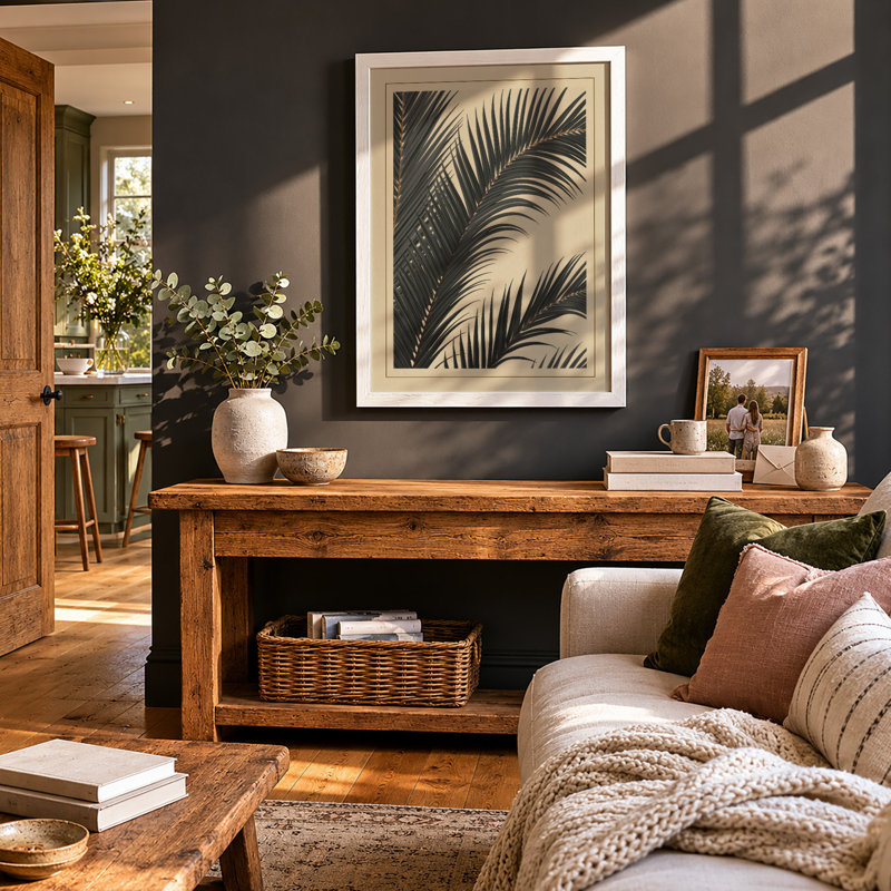 Intersecting Palm Fronds Botanical - Framed Print, A3 - 42.0 x 29.7 cm, White