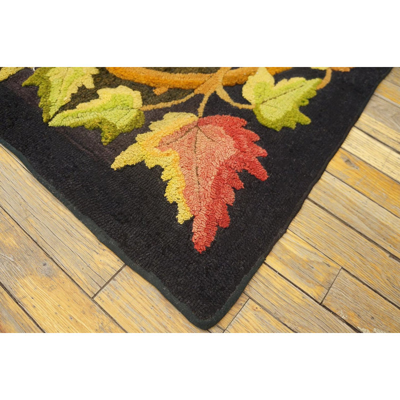 Antique American Hooked Floral Medallion Wool Brown Earth Tone 1930s Rug