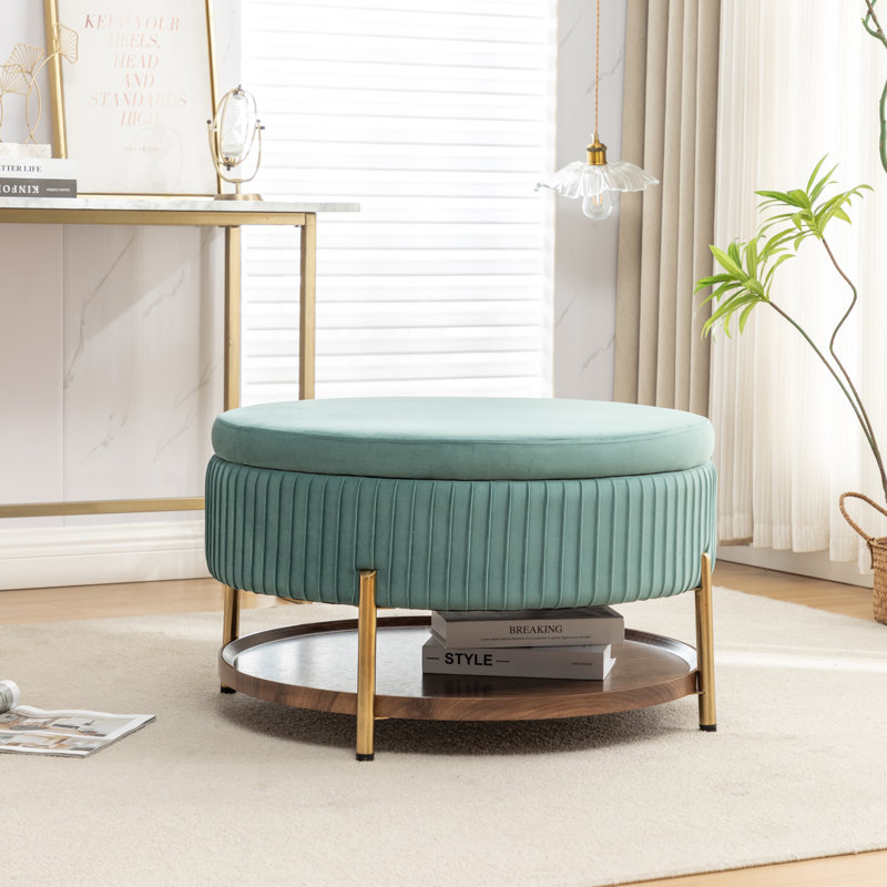 Repose-pieds rond avec rangement Charyn, Bleu sarcelle