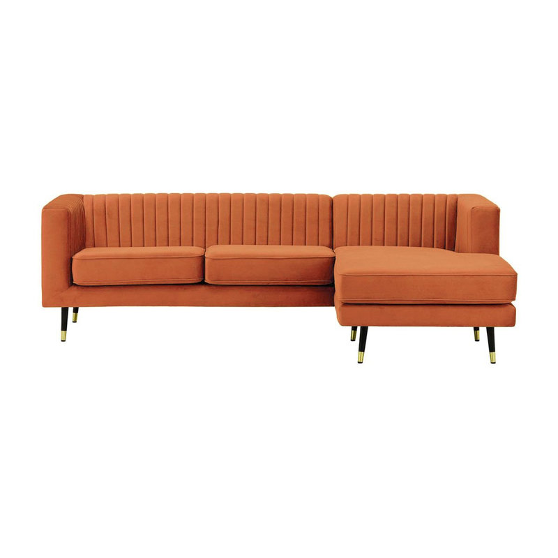 Monaville 4 Seater Velvet Sofa & Chaise, Orange, Right Hand Facing