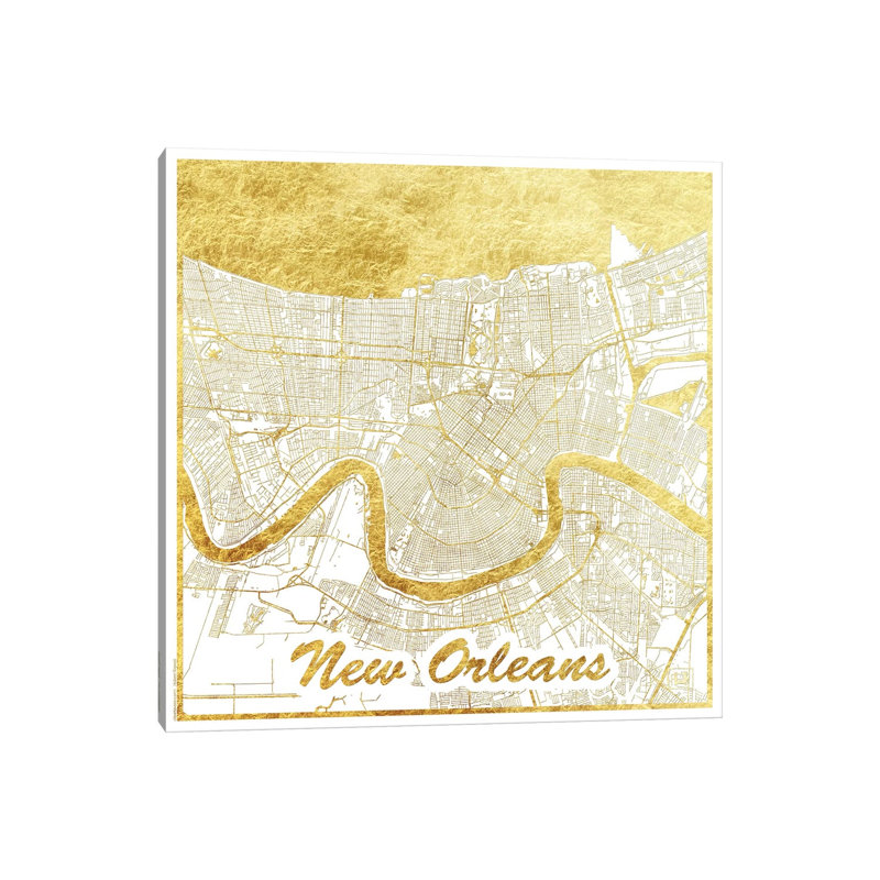 New Orleans Gold Leaf Urban Blueprint Map by Hubert Roguski - Wrapped Canvas Print, 30.48 cm H x 30.48 cm W