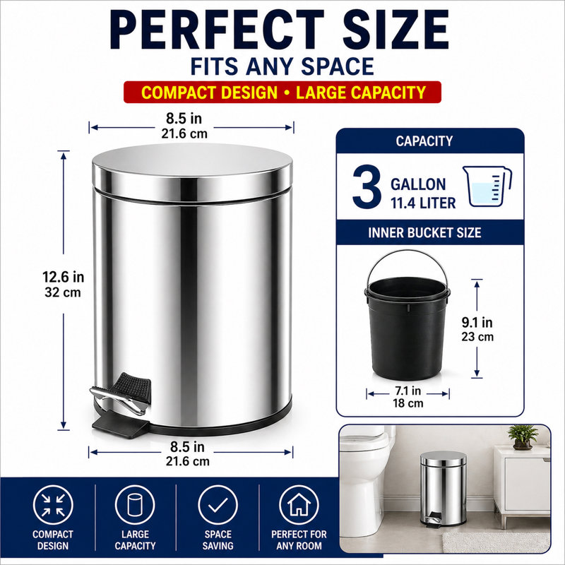 Steel Step On Waste Basket - 1.3 Gallons