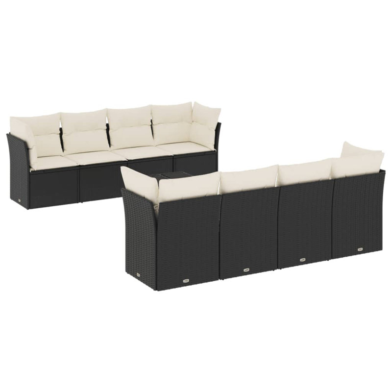 Ensemble de canapé de jardin en rotin PE noir Vidaxl, acier thermolaqué grand