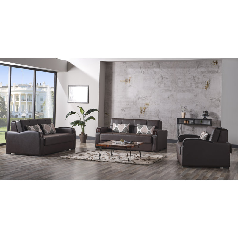 Northerly 67 in. Vegan Leather 2-Seater 3-in-1 Sleeper Loveseat Sofa Bed with Storage, Brown Faux Leather, Dark Brown