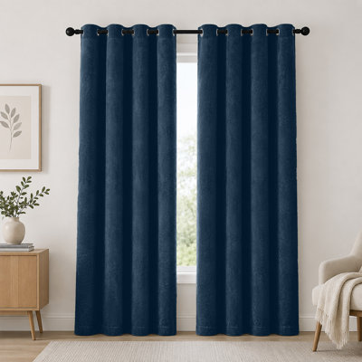 Thermal Velvet Curtains with Eyelet Ring Top - Crushed Velvet Drapes Pair