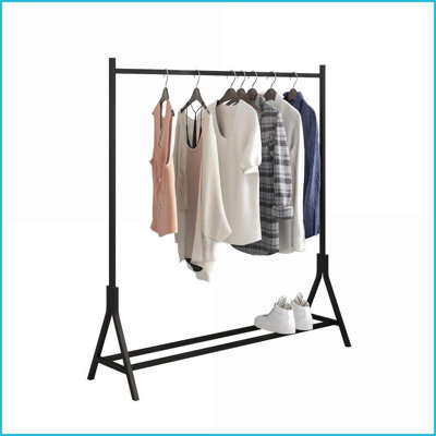 Garment Rack Freestanding Industrial Vintage Metal with Shoe Storage | Black | Metal