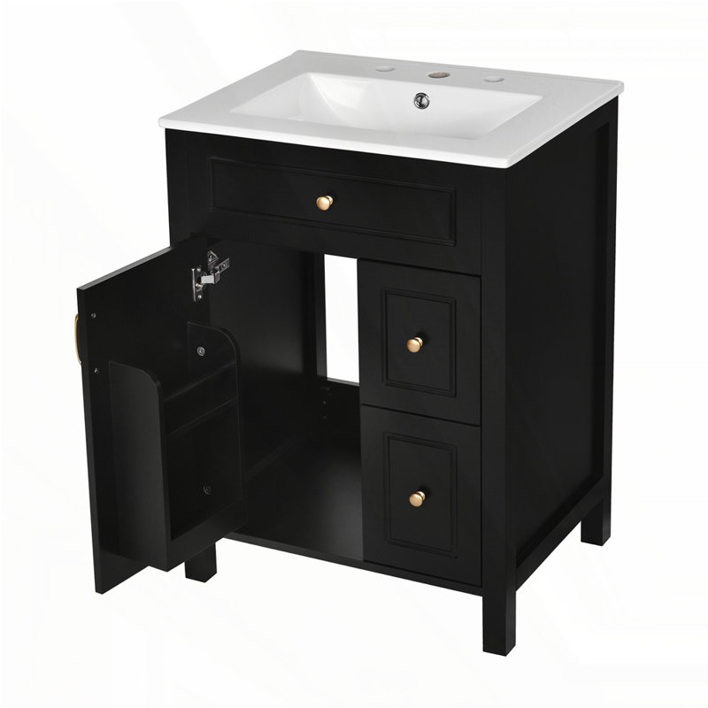 Meuble-lavabo de 24 po avec lavabo en céramique, Noir