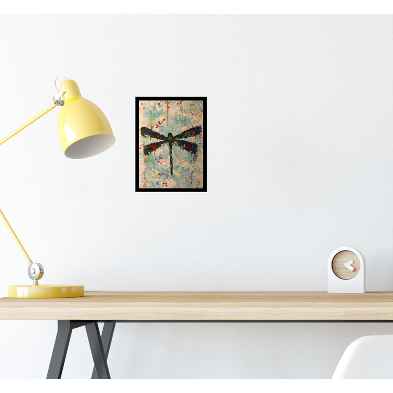 Pop Art Dragonfly par Ed Capeau - impression d'art graphique, H 12,5 po x l 10,5 po x P 1 po, Papier encadré noir