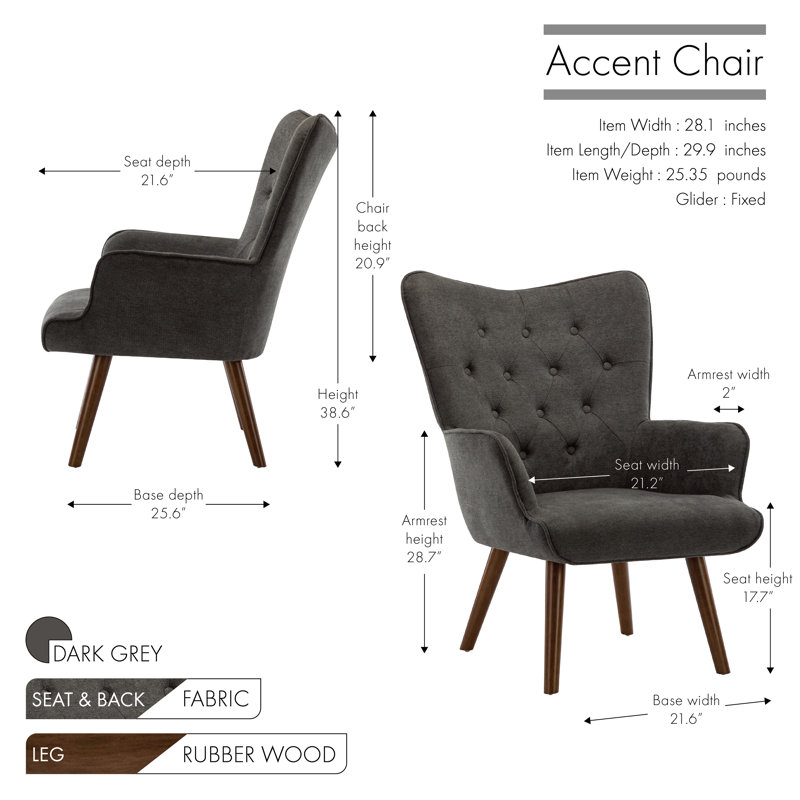 Sela Upholstered Wingback Chair, Dark Grey