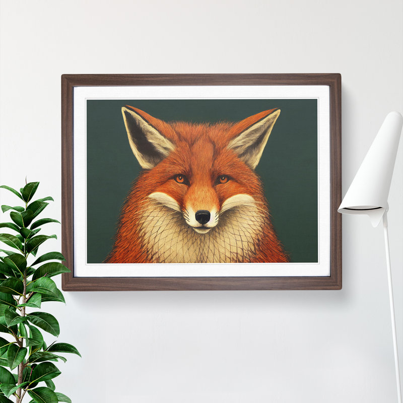 Hopeful Fox - Single Picture Frame Print, 25cm H x 34cm W x 2cm D, Walnut