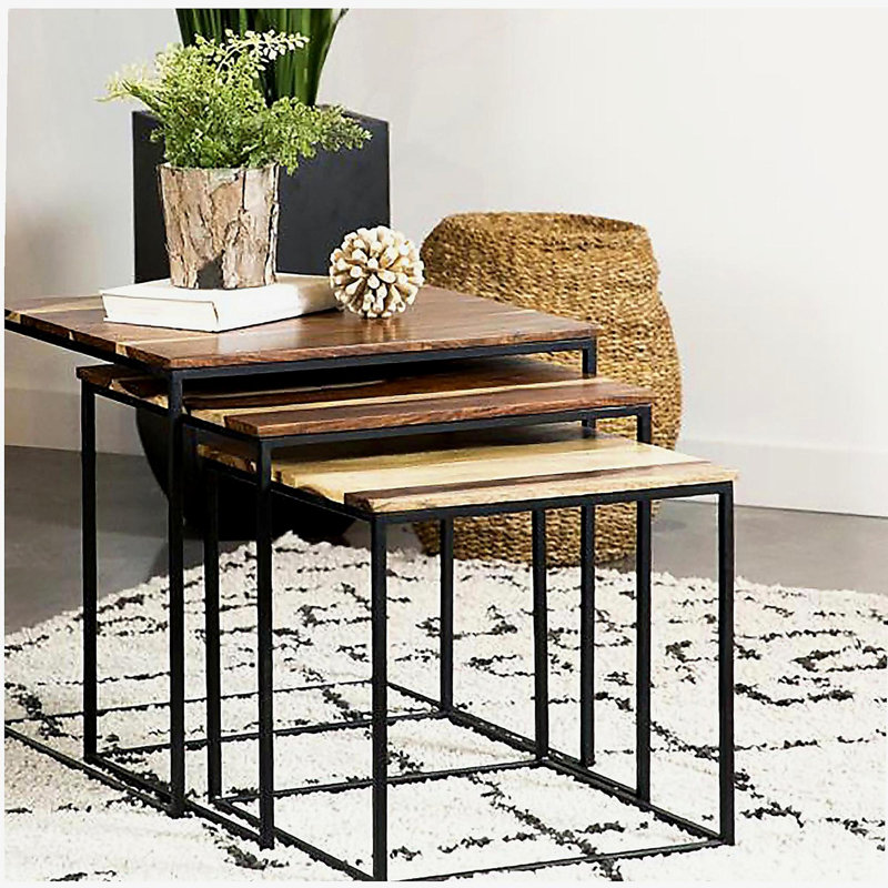 Ensemble de 3 tables gigognes noir naturel