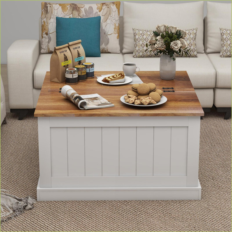 Table basse de 31,5 po de style maison de campagne blanche pour le salon Rangement supplémentaire