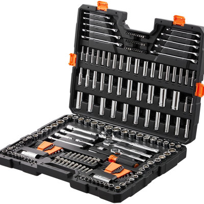 Mechanics Tool 205 Pcs, 1/4" 3/8" 1/2" Drive Deep And Standard Sockets, Metric, Bits, Wrenches, Accessories, Storage Case, Cr - V Plating For Rust Wear Resistance, High Torque Operation Socket ,