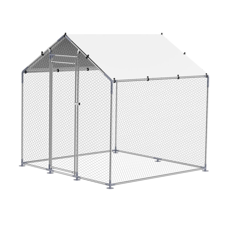 Grand poulailler de 6,56 x 6,56 pi avec couvercle de toit Spire - cage de volaille en métal robuste
