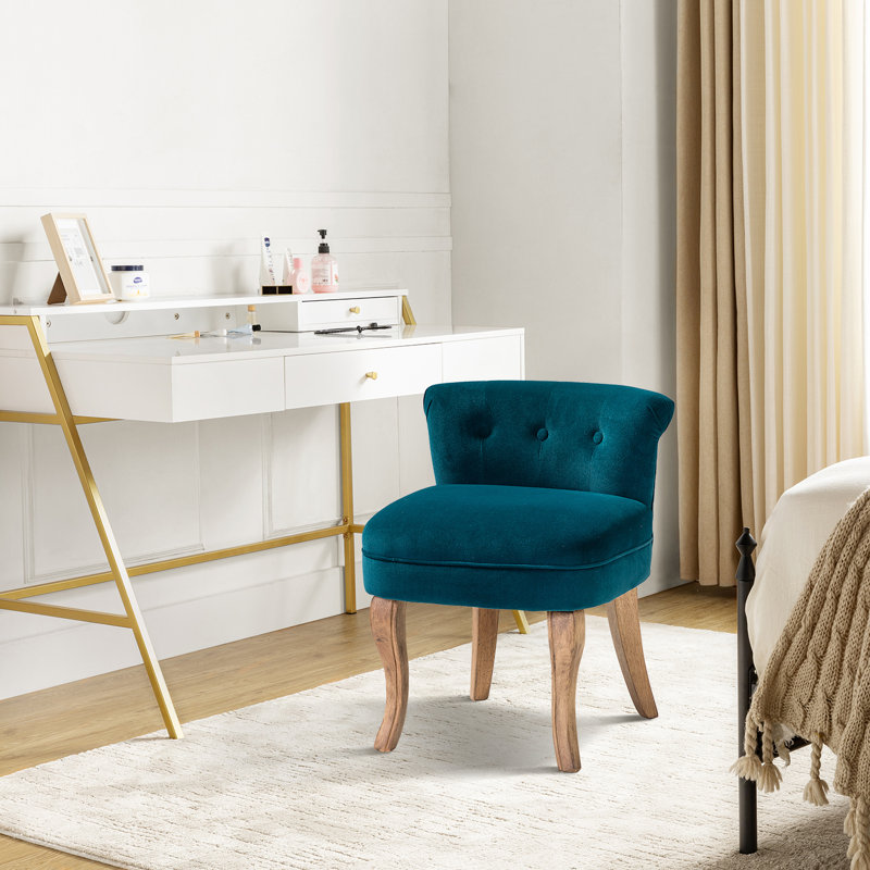 Fauteuil de coiffeuse avec pieds en bois massif Jonna, Velours sarcelle