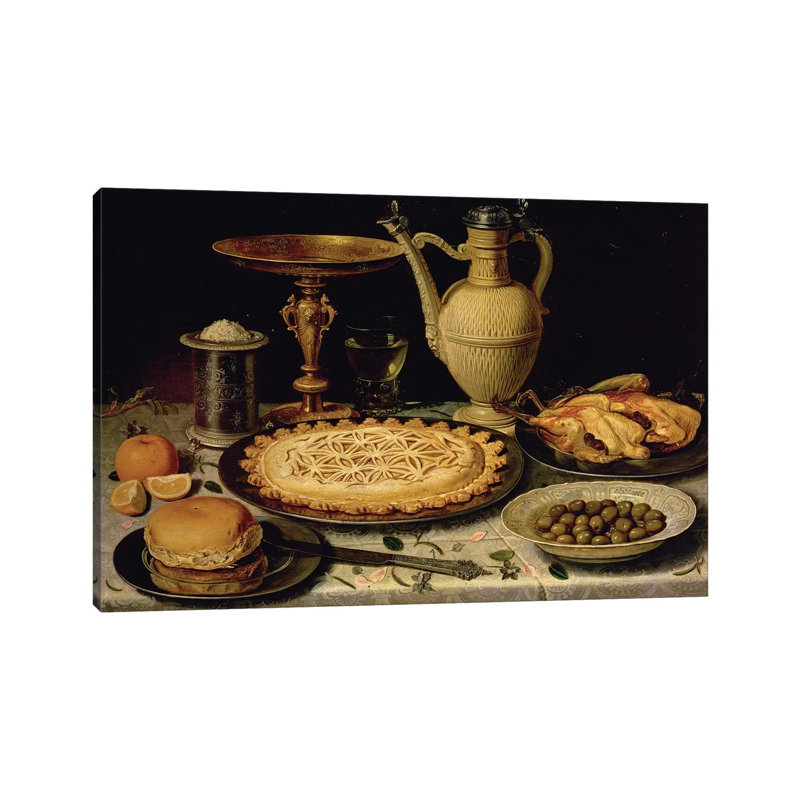 Still Life with a Tart, Roast Chicken, Bread, Rice and Olives 1 Piece Wrapped Canvas Wall Art