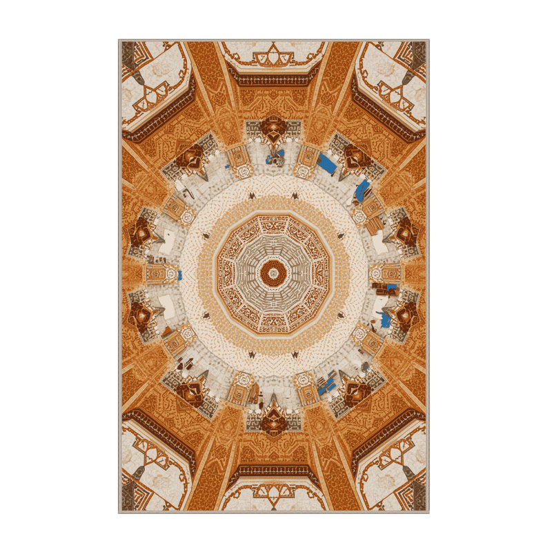 Tapis oriental doux et moelleux de style oriental d'inspiration mondiale - reliure beige, 8 x 10