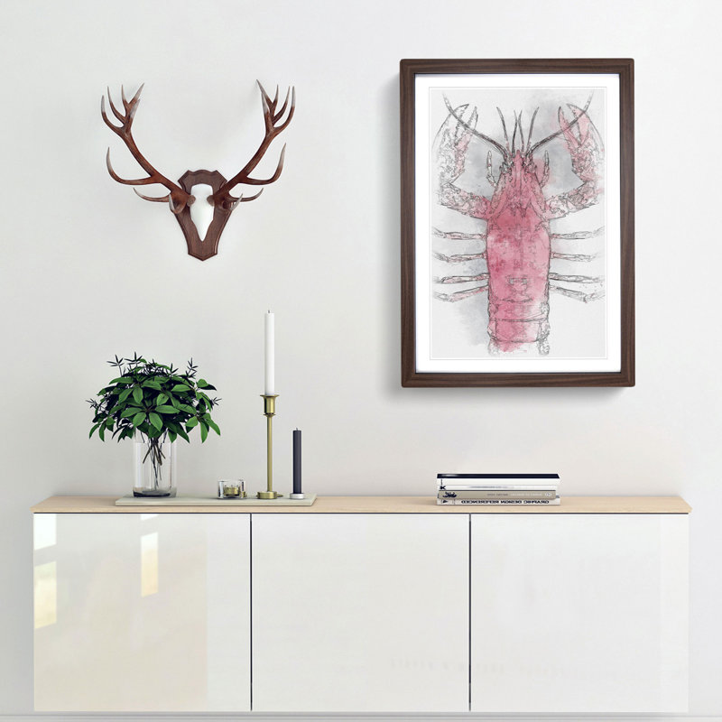 The Pink Lobster - Picture Frame Painting Print, 63cm H x 45cm W x 2cm D, Walnut Framed