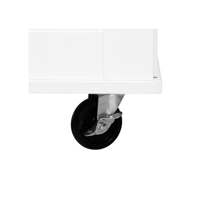 50.7-Inch White Kitchen Island With Storage, Tilted Trash Bin Cabinet, And Pull-Out Cabinet Organizer. 5-Wheel Rolling Kitchen Island With Folding Panel, Suitable For Kitchens And Dining Rooms.