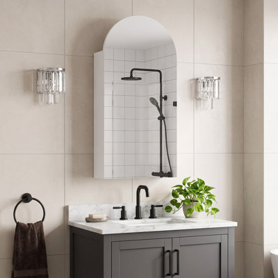 66cm W 63cm H Mirror Cabinet with 3-Tier Open Shelves Wall Mounted Medicine Cabinet Modern Bathroom Storage Cabinet