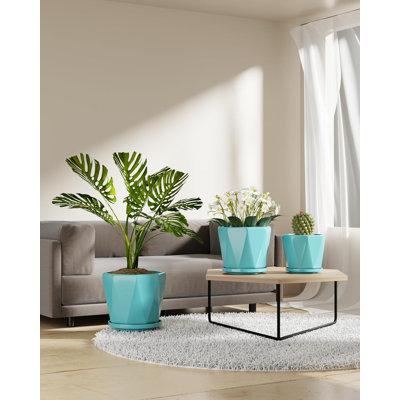 Ensemble de 3 pots à plantes en céramique (8,6 po, 7,1 po, 5,5 po) avec drainage et soucoupes