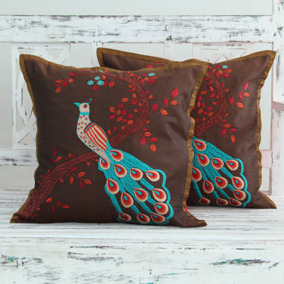 Bird Embroidered Pillow Cover