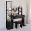 Armoire à miroir pleine grandeur + coiffeuse ronde à DEL + tabouret rembourré, 17 po-857514802