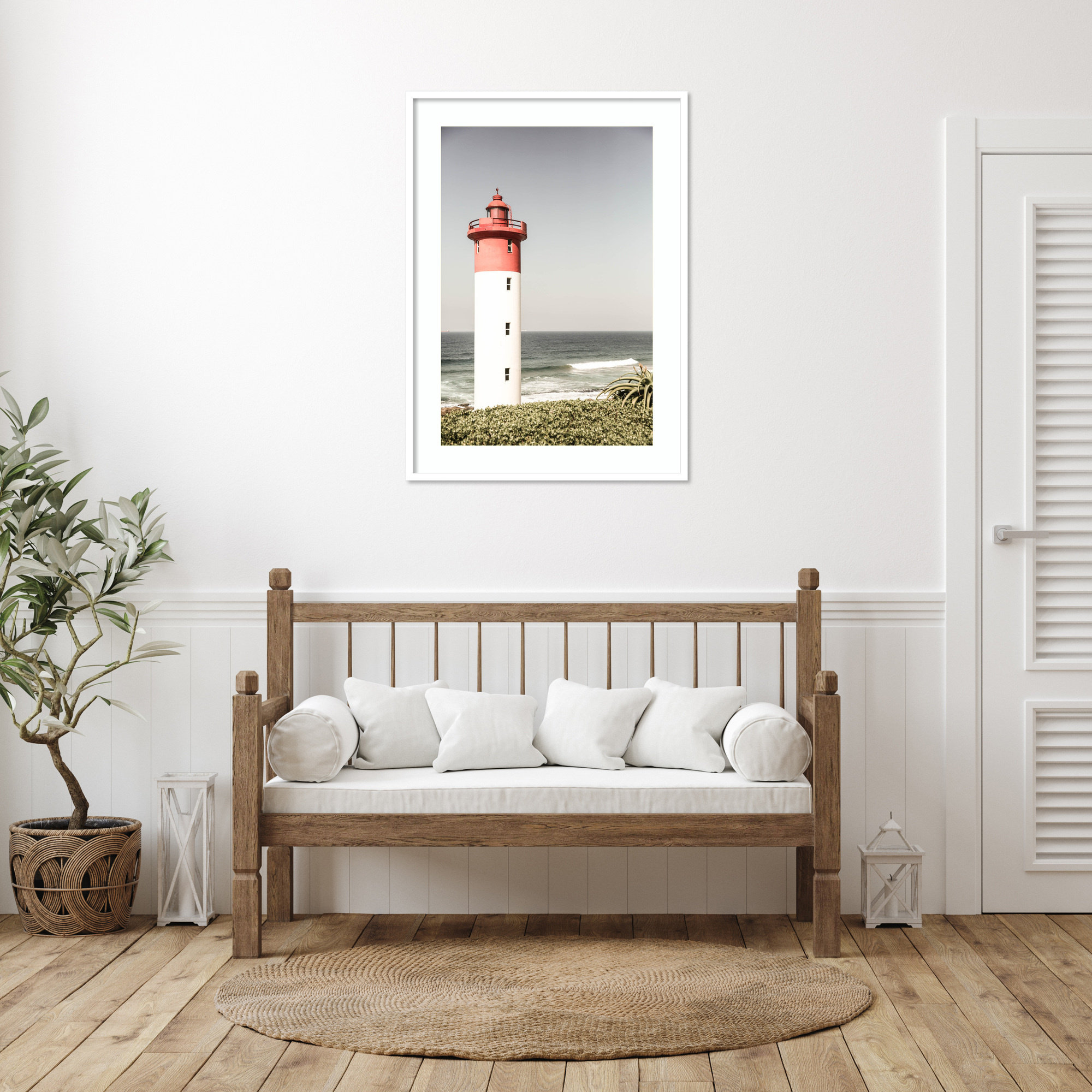 Oyster Box Lighthouse by Shot by Clint Wood Framed Wall Art Print, 41" H x 30" W, White
