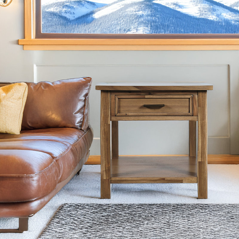 Table de bout carrée en bois rustique avec rangement Abbeville
