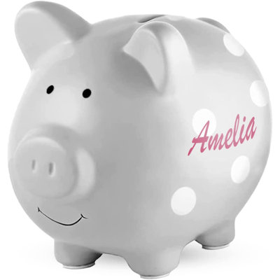 Custom Ceramic Piggy Banks For Kids | Perfect Sized Cute Coin Saving Pot With Rubber Holders | Personalized Name Pig Money Box For Girls And Boys -  Zoomie Kids, B24BC61C851742F4BD339AD5784D97A8