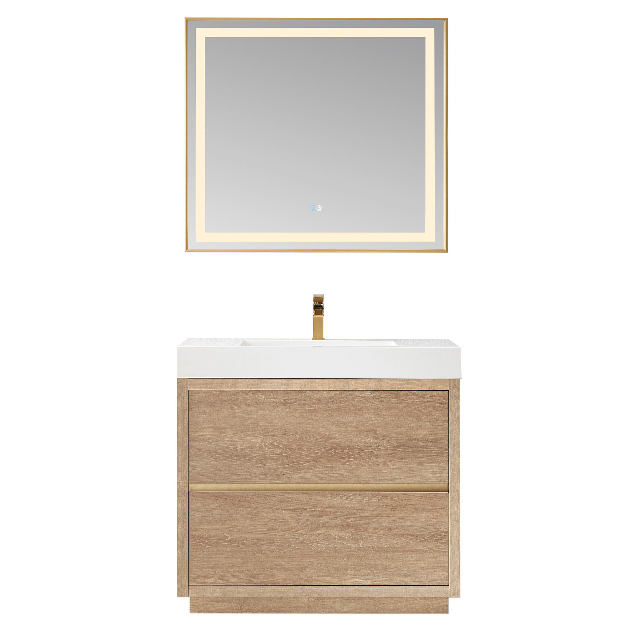 Beira 35.8'' Single Bathroom Vanity, White, North American Oak