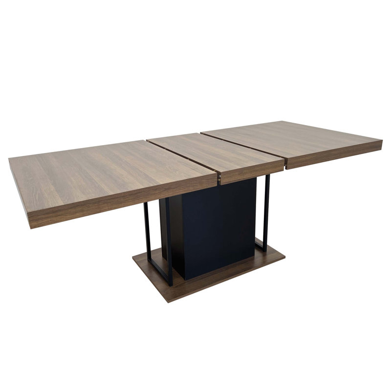 Vintage Wood Grain Extendable Rectangular Dining Table With Black Frame, Adjustable Length 160-200CM For 6-10 People