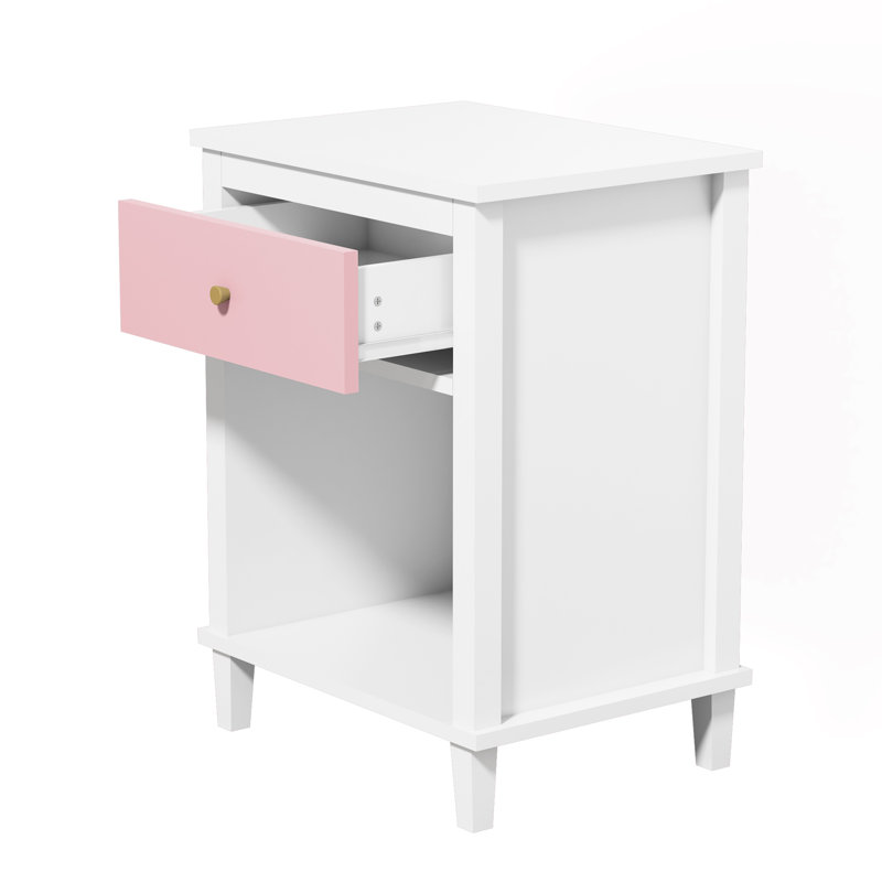 Table de chevet en bois avec tiroir et table de chevet 26,77 po H, Rose / blanc