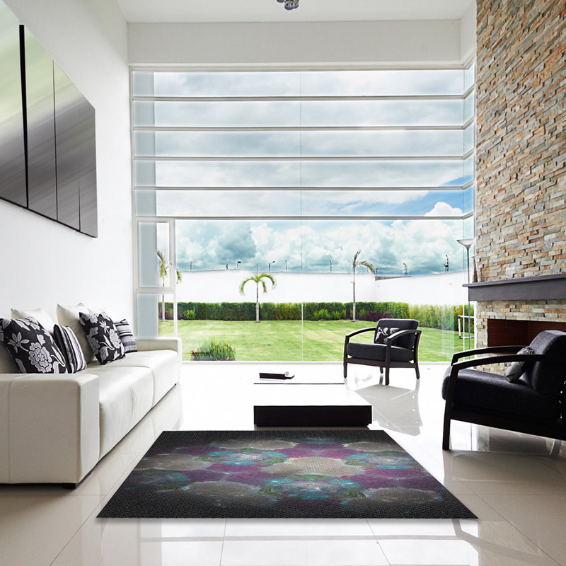 Tapis noir/vert/gris à tisser électrique, Carré 3 pi