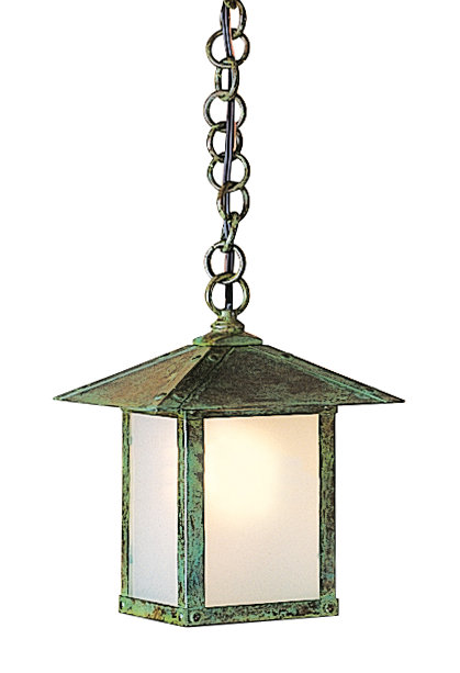 McLoud Outdoor Hanging Lantern, T-bar, Mission Brown, White Opalescent