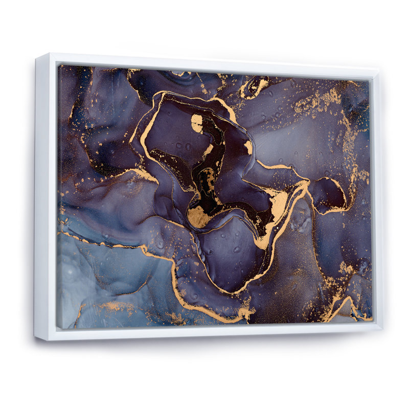 Mauve et or, abstrait fluide de luxe - peinture sur toile, H 30 po x l 40 po x P 1,5 po, Cadre flottant blanc