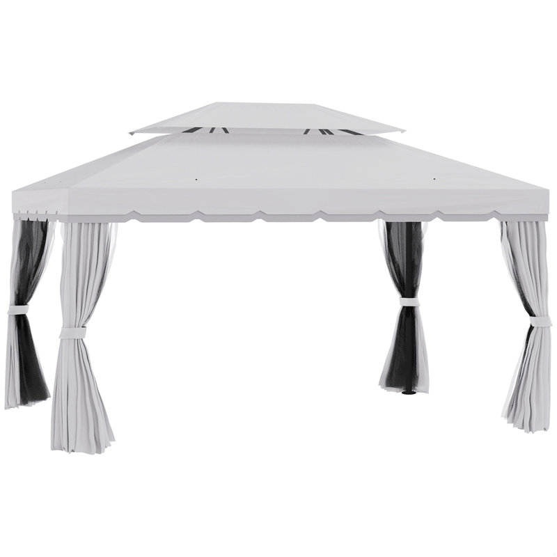 Patio Gazebo, Outdoor Gazebo Canopy Shelter With Netting And Curtains, Aluminum Frame