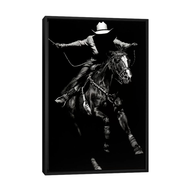 « scratching rodeo iii », impression sur toile, H 26 po x l 18 po x P 1,5 po, Pas de tapis, Toile avec cadre noir