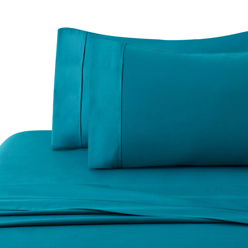 Ensemble de draps en mélange de coton 600 Marina Marina, Ensemble de draps pour lit double avec 2 taies d'o, Bleu sarcelle