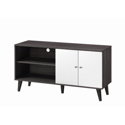 Mid-Century Modern Tv Stand, Dark Gray + White, For 50-59" Tvs, With Construction Stand In Fits Stable Storage Structure