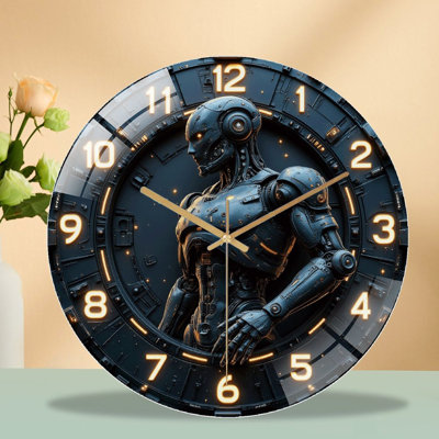 Futuristic Robotic Clock Sculpture with Advanced Design Art - 12'' Modern Glass Wall Clock