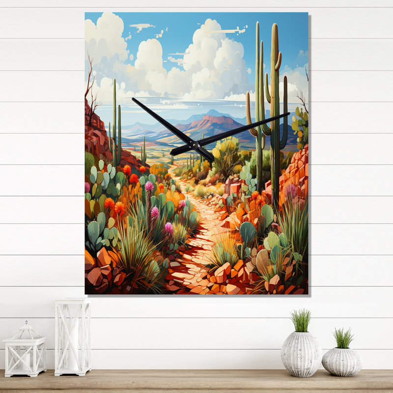 Horloge murale corail vert cactus, H 28 po x l 12 po x P 1 po