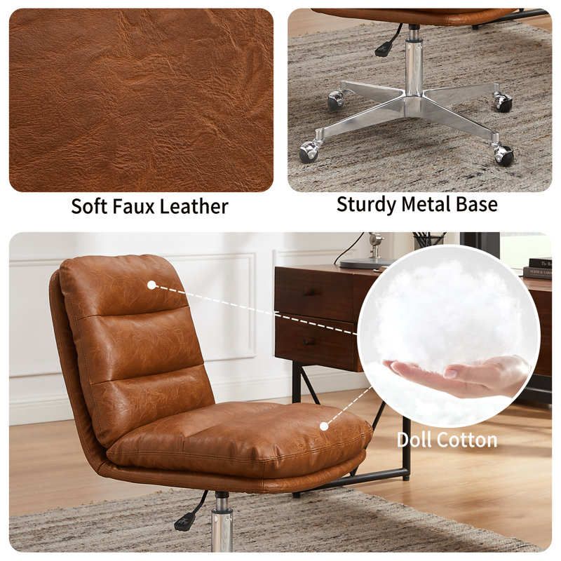 Faux Leather Swivel Desk Chair, Cognac Faux Leather