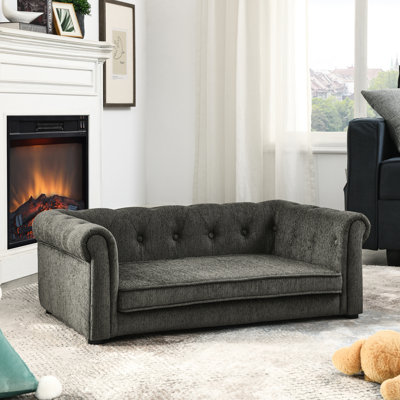 Grand lit pour chien, surélevé et élégant, confortable, gris foncé, rembourrage antibruit élégant, teinté