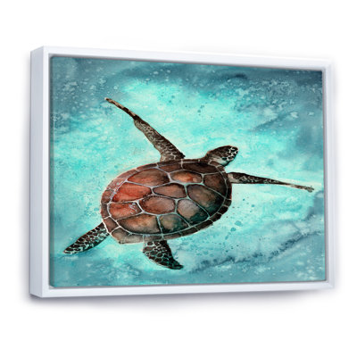 Tortue de mer colorée nageant dans l'océan - reproduction sur toile
