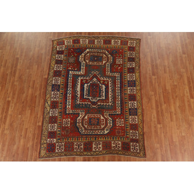 Tapis perse Kazak pré-1900 à teinture végétale antique noué à la main 6 x 9