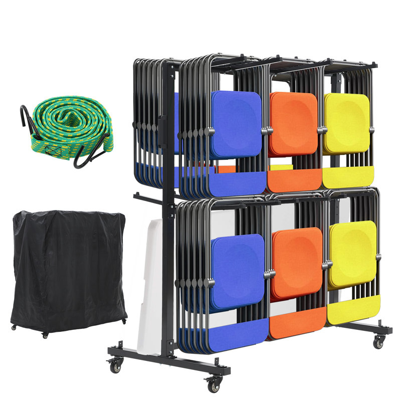 Chariot pliant robuste pour roulettes avec roulettes, chariot de rangement d'une capacité de 400 lb pour 42 chaises ou 12 tables, chariot roulant polyvalent avec housse de protection, 2 couches