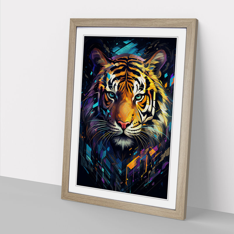 Tiger Futurism No.3 - Framed Print, 64cm H x 46cm W x 2cm D, Oak 