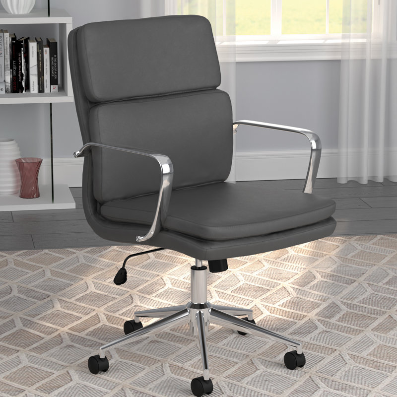 Chaise de bureau en similicuir Rusank, Gris, 21"