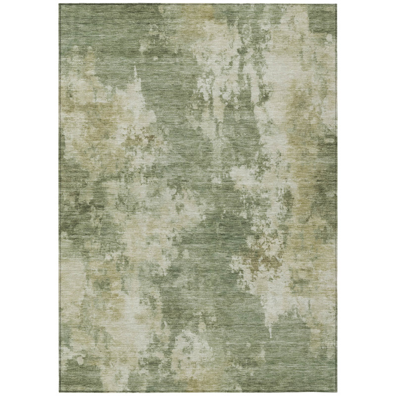 Tapis extérieur lavable abstrait beige et vert sauge 10 pi x 14 pi